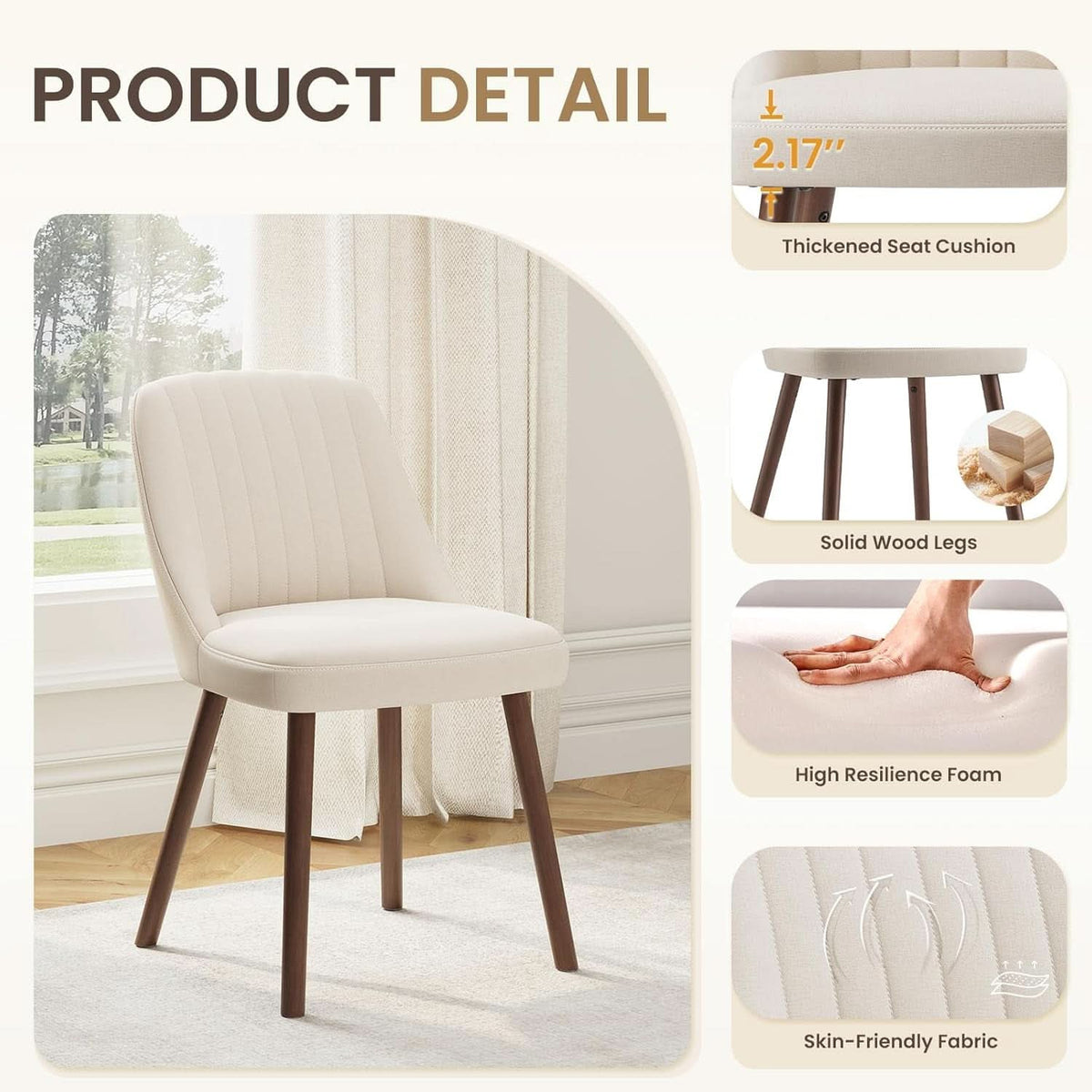 Beige Upholstered Dining Chairs With Contemporary Finish