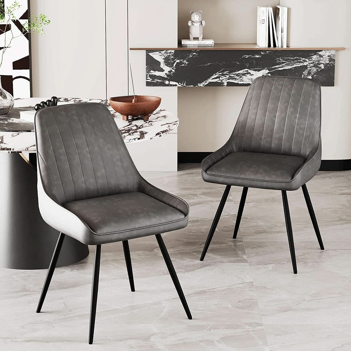 Modern Faux Leather Dining Chairs Set Of 2 Armless Metal Legs