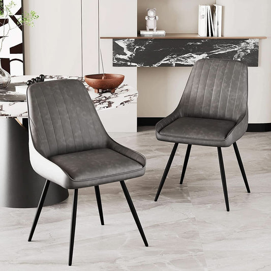 Modern Faux Leather Dining Chairs Set Of 2 Armless Metal Legs