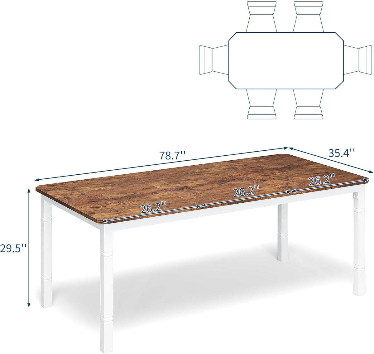 Dining Table Seventy Nine Inch White Brown Farmhouse