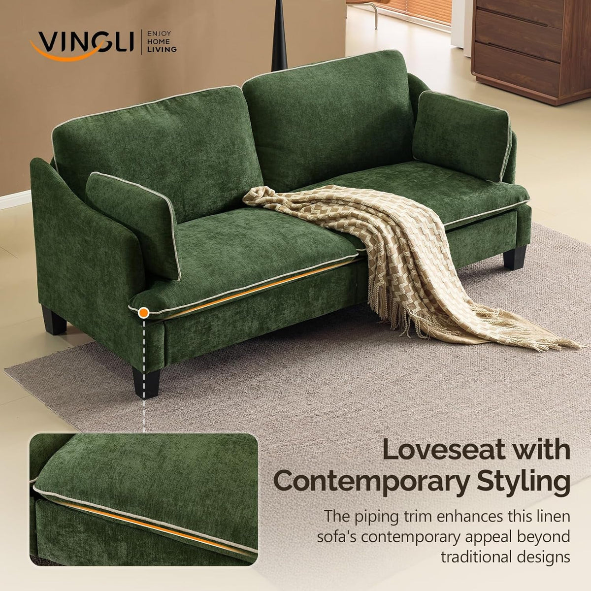 84 Inch Extra Deep Luxuriously Textured Linen Velvet Sofa-2
