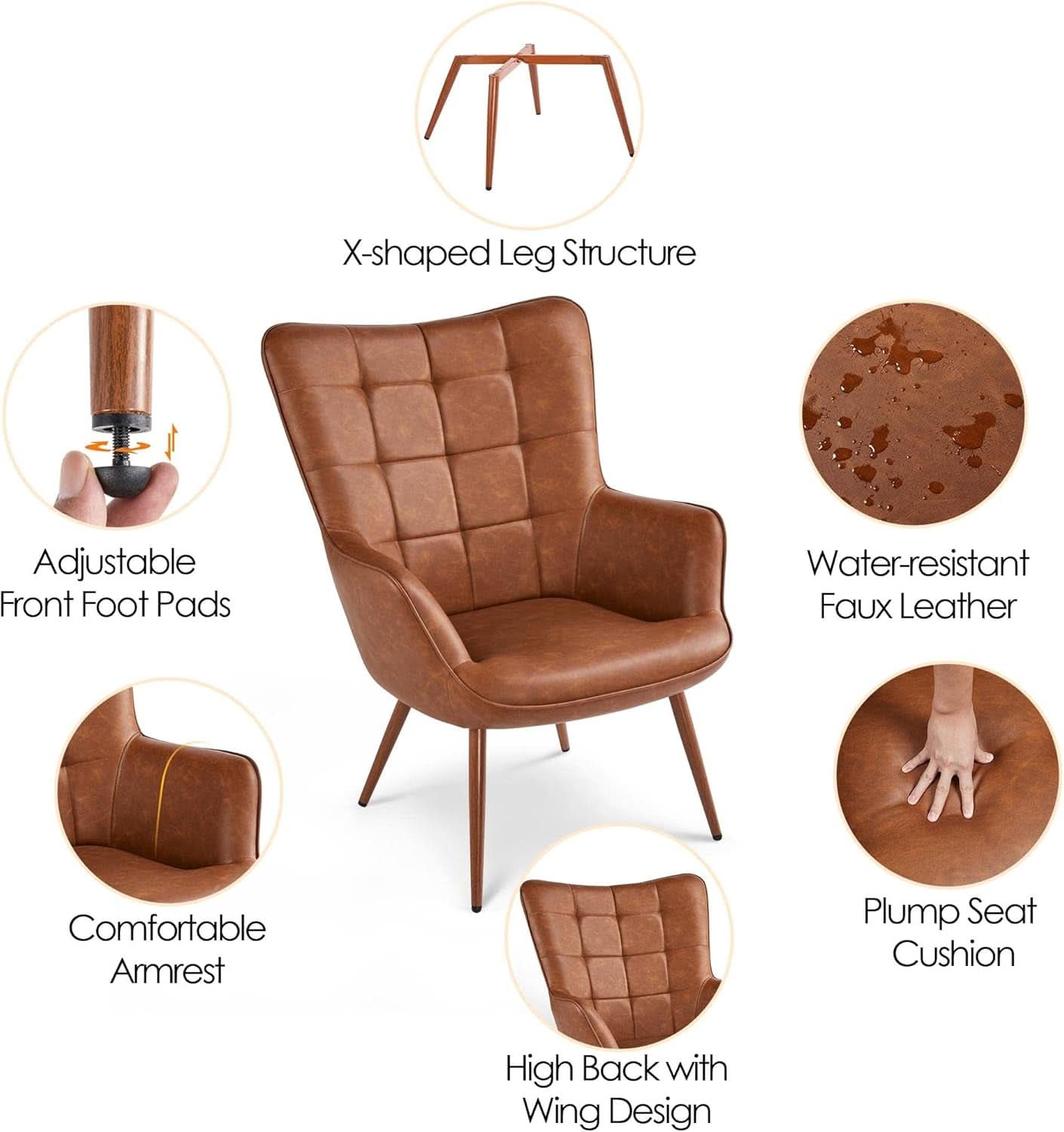 Leather Accent Chair Camel With Metal Legs Living Room