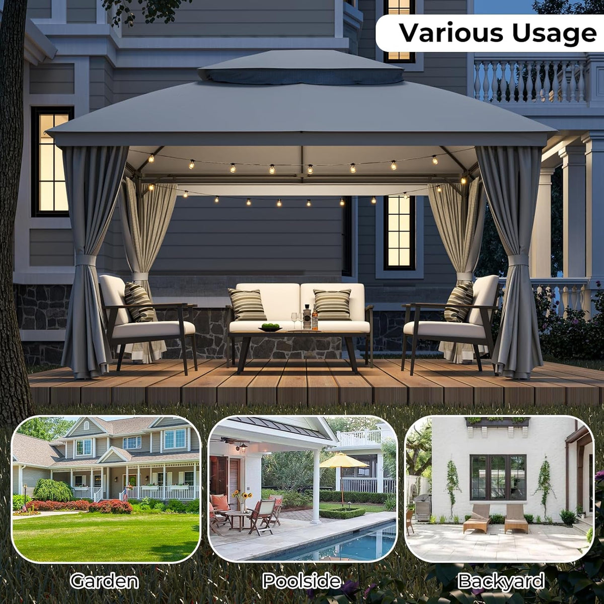 Durable Outdoor Gazebo 10x13 Ft Weatherproof Roofs