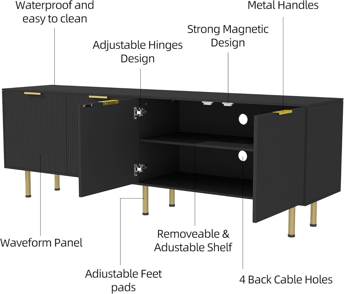 Black TV Stand for 80 Inch Televisions Entertainment