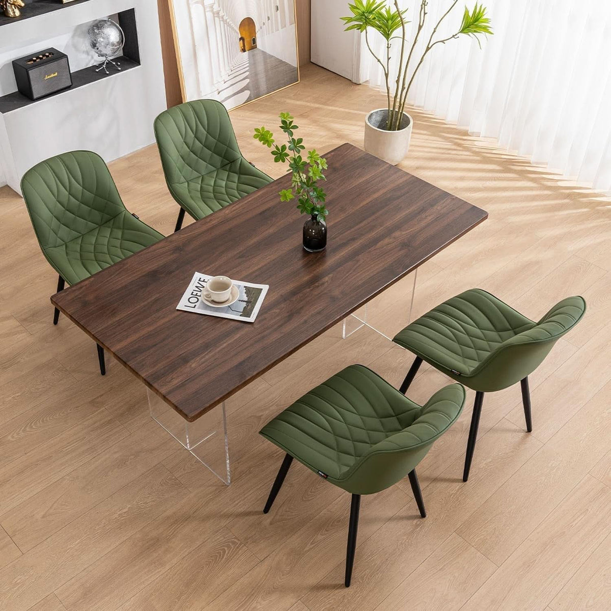 Dining Chairs Set of 2 Olive Cushioned Upholstered