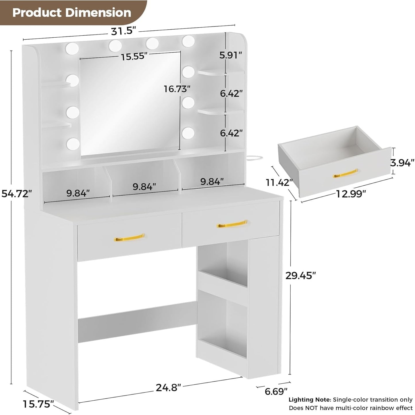 White Vanity Dressing Table With Illuminated Mirror