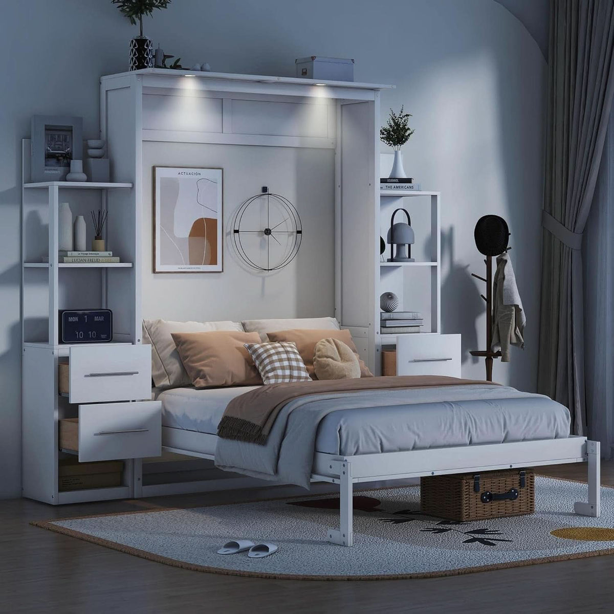 Full Murphy Wall Bed With Wardrobe Storage Solutions-1