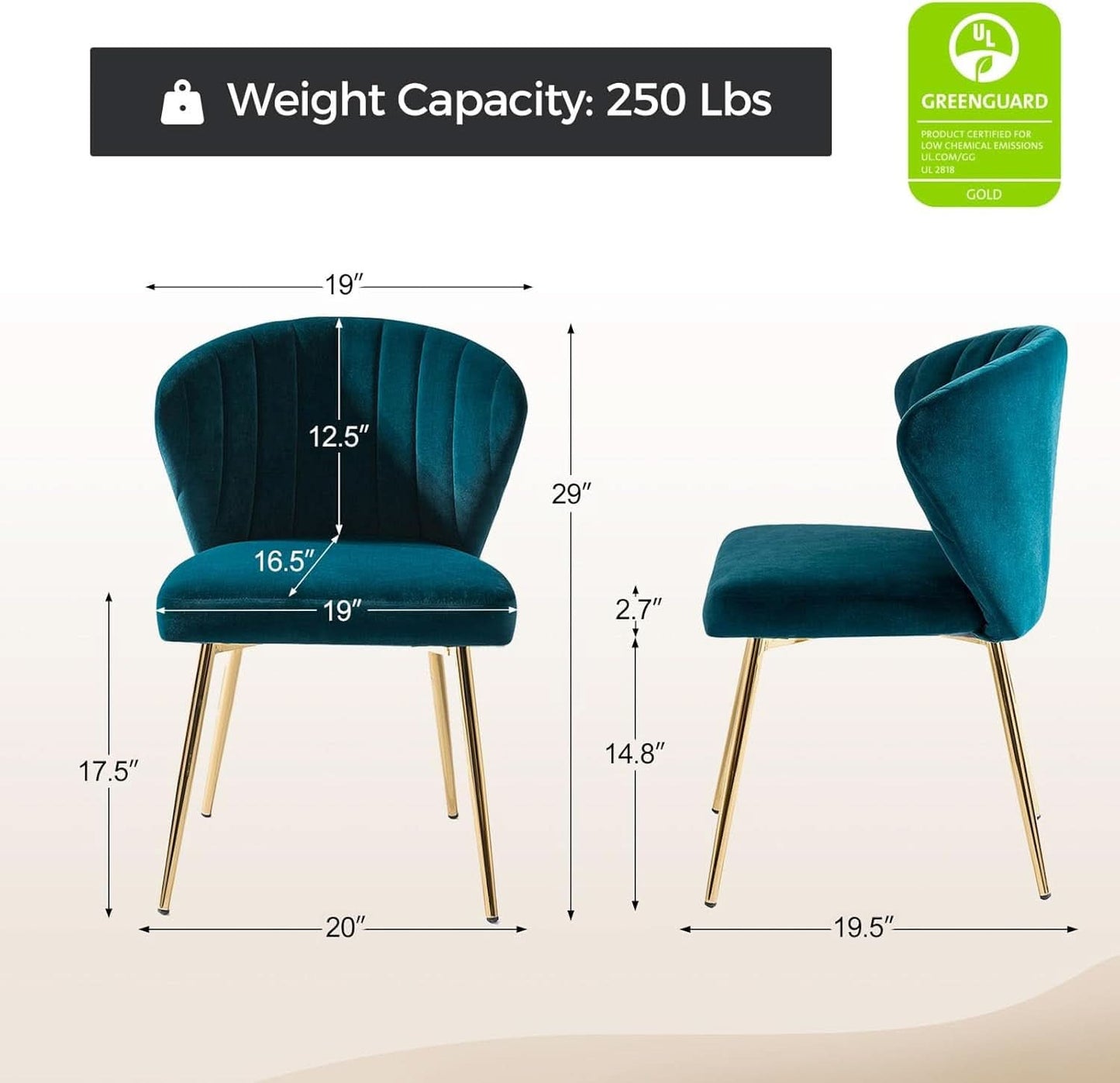 Teal Dining Chairs With Ergonomic Backrest Pro Set Of 2