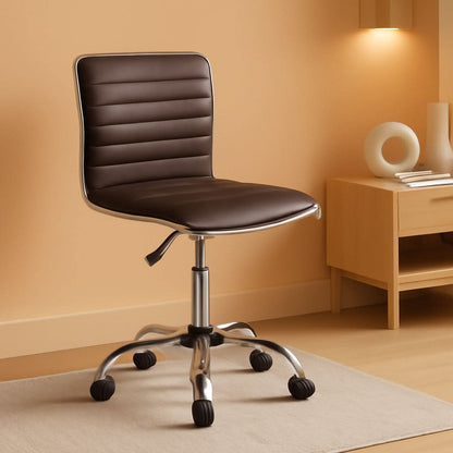 Brown Armless Office Chair With Adjustable Height For Desk