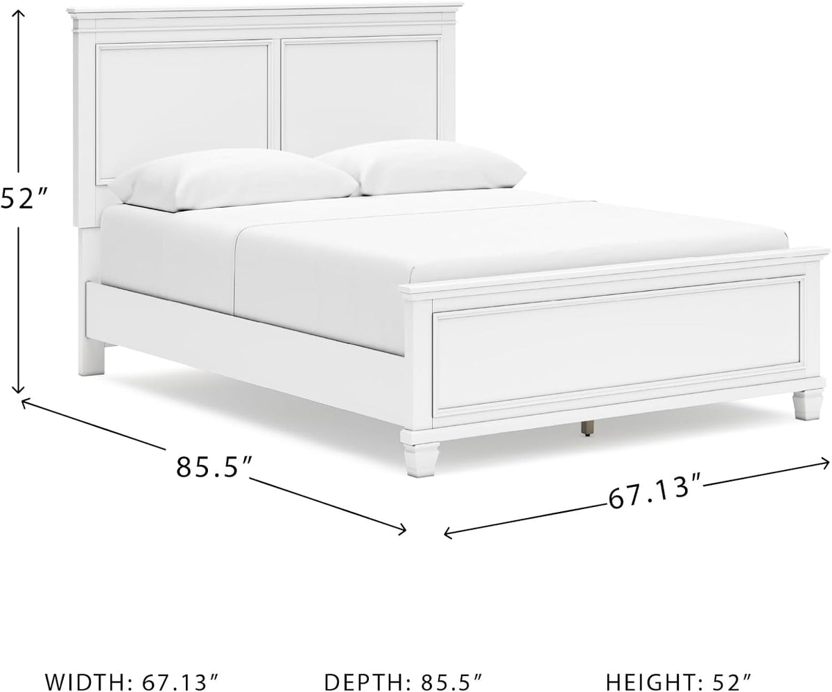 Queen Panel Bed White With Sculpted Ornate Tapered Feet-2