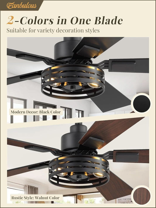 42 Inch Rustic Black Farmhouse Ceiling Fans Remote Control