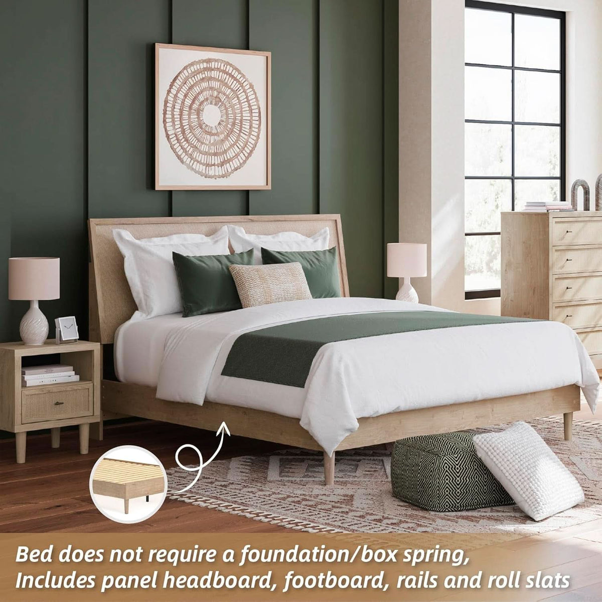 Queen Panel Platform Bed Engineered Hard wood Frame