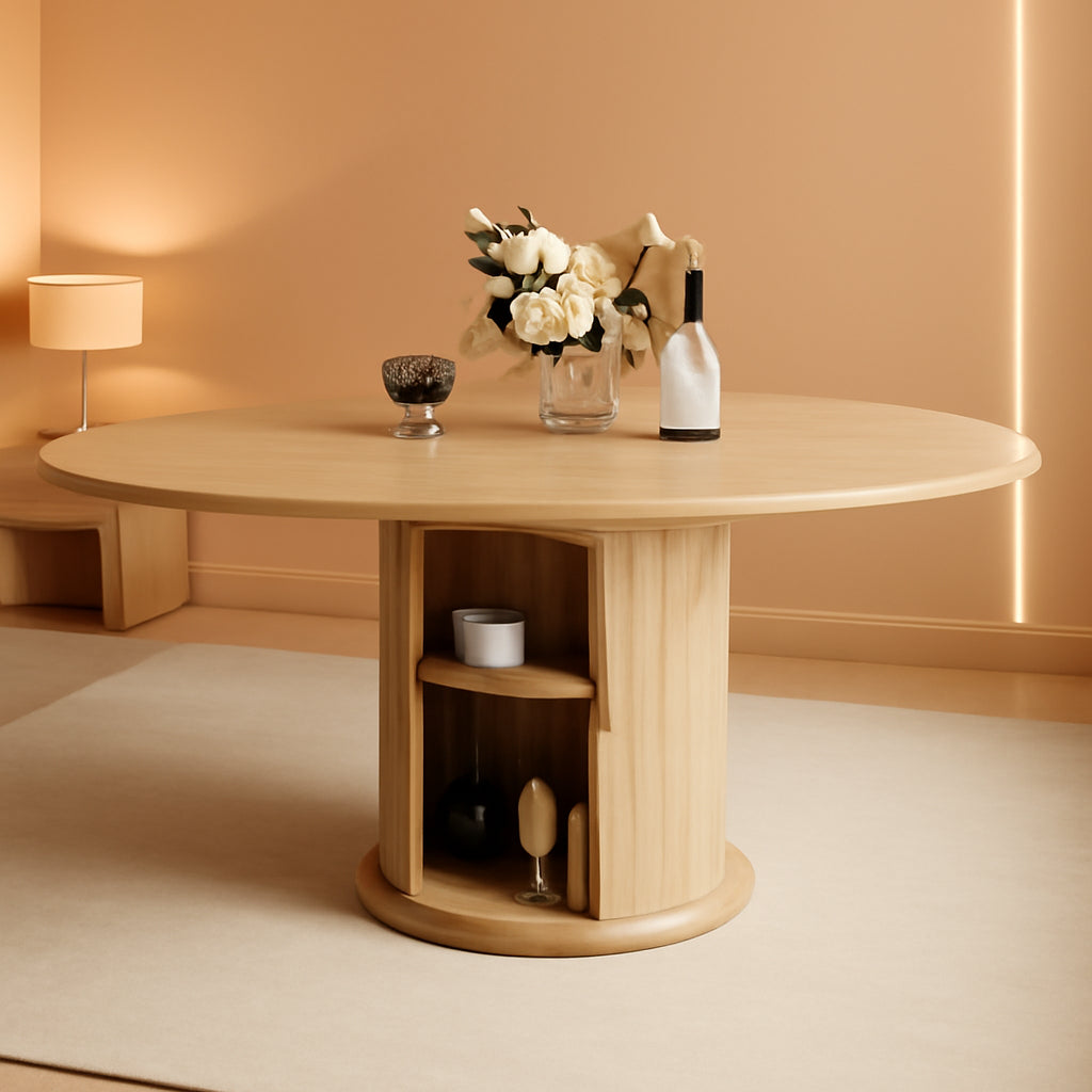 Extendable Round Dining Table 47 Inch Natural Wood Finish