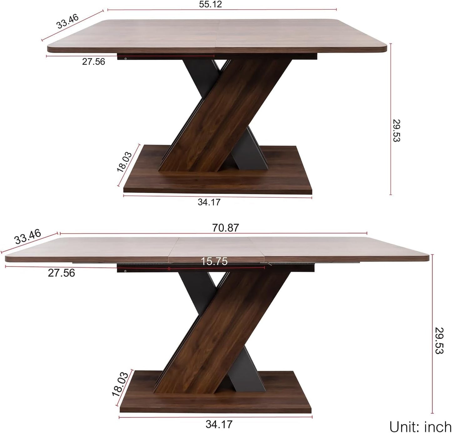 Walnut Extendable Dining Table 70.87 Inches Modern