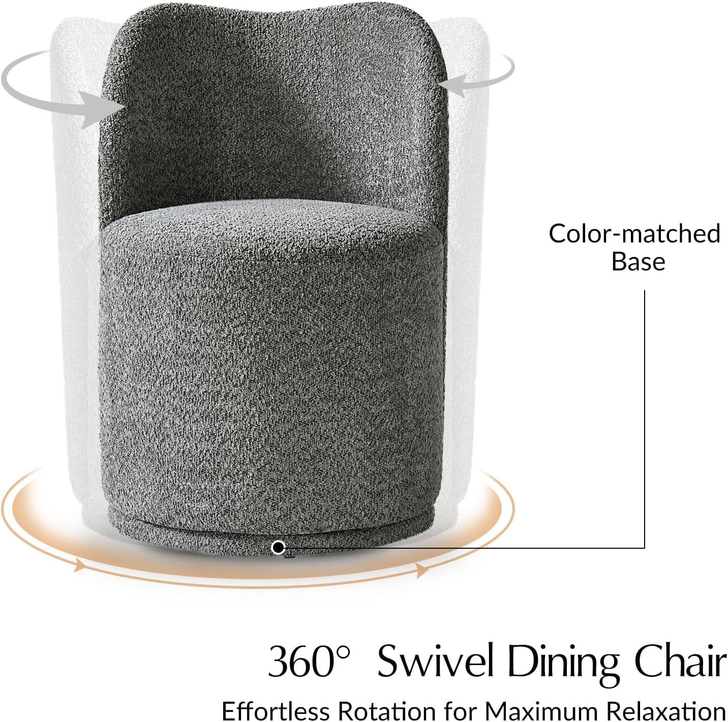 Gray Boucle Swivel Dining Chair ThreeSixty Rotation