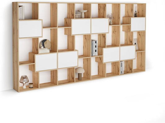 Iacopo Rustic Oak Bookcase Cabinet White Doors