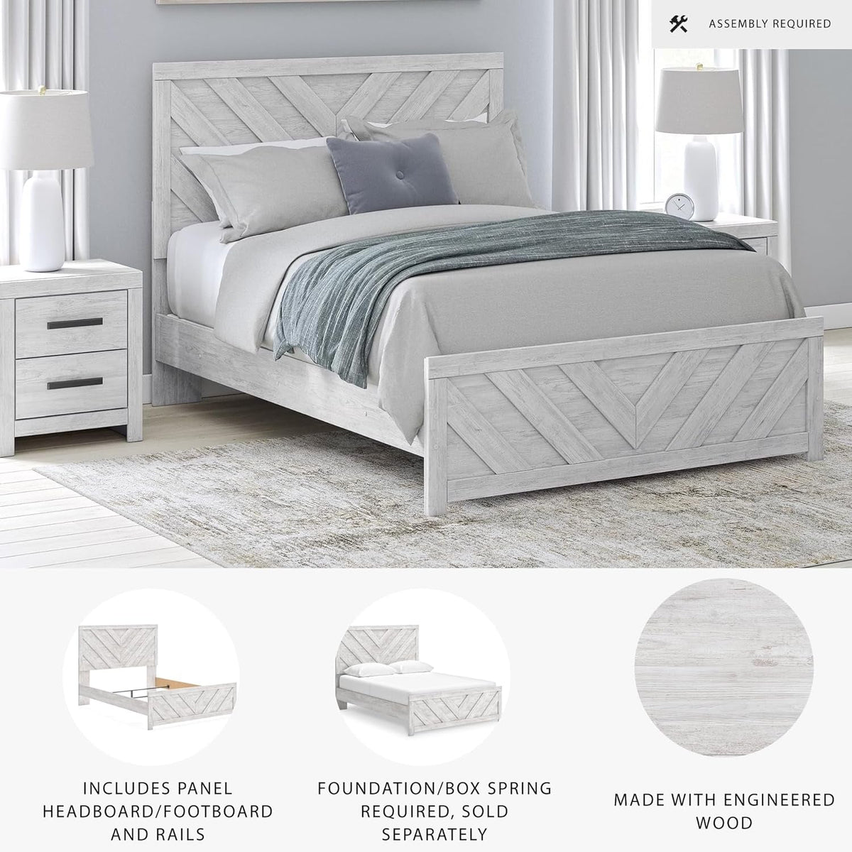 Ashley Cayboni Farmhouse Queen Panel Bed White wash