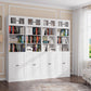 White Glass Doors Bookcase Featuring Practical Storage Design