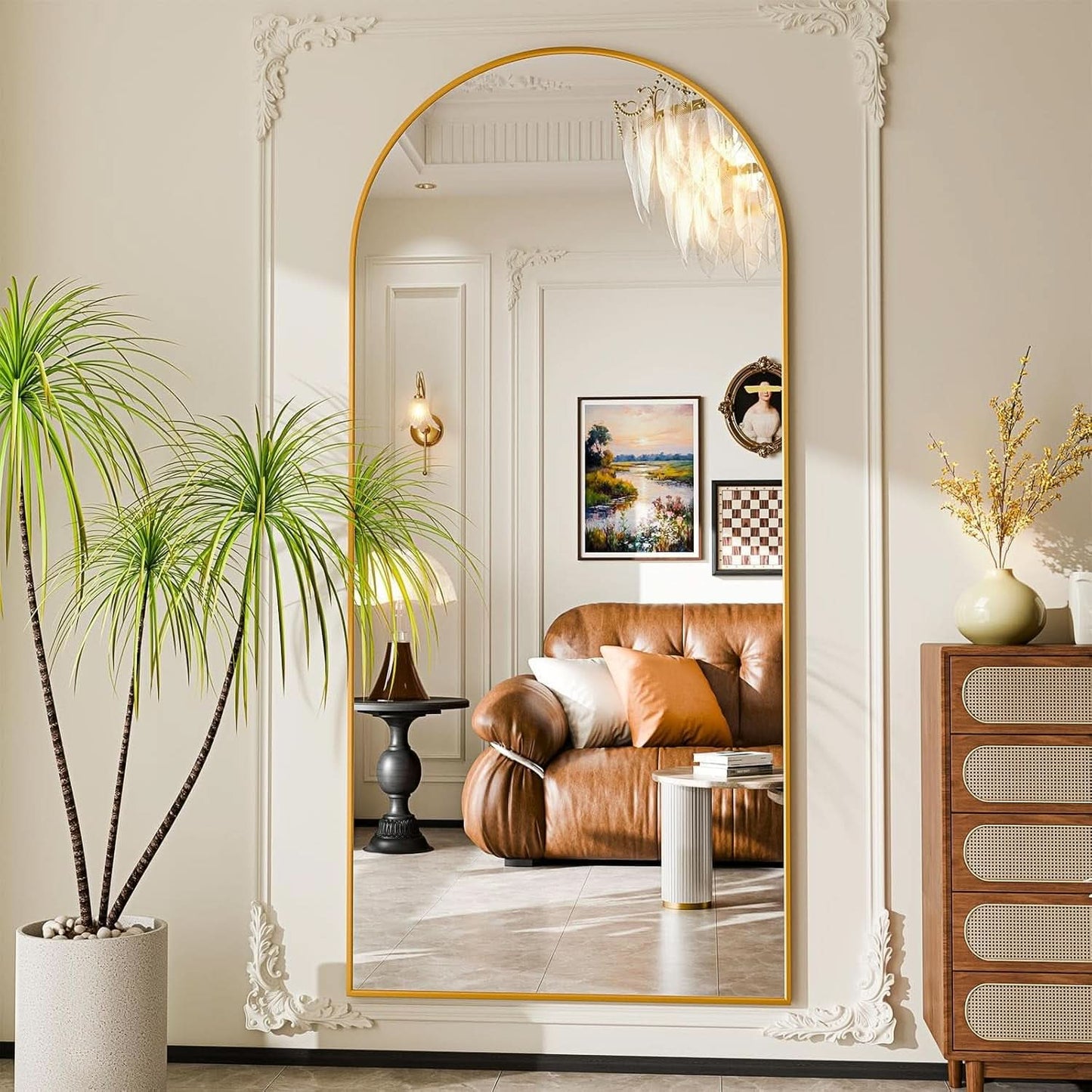 71x30Inch Arched Floor standing Mirror Goldtone Finish