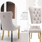 Beige Velvet Dining Chairs Set Of 2 With Tufted Upholstery