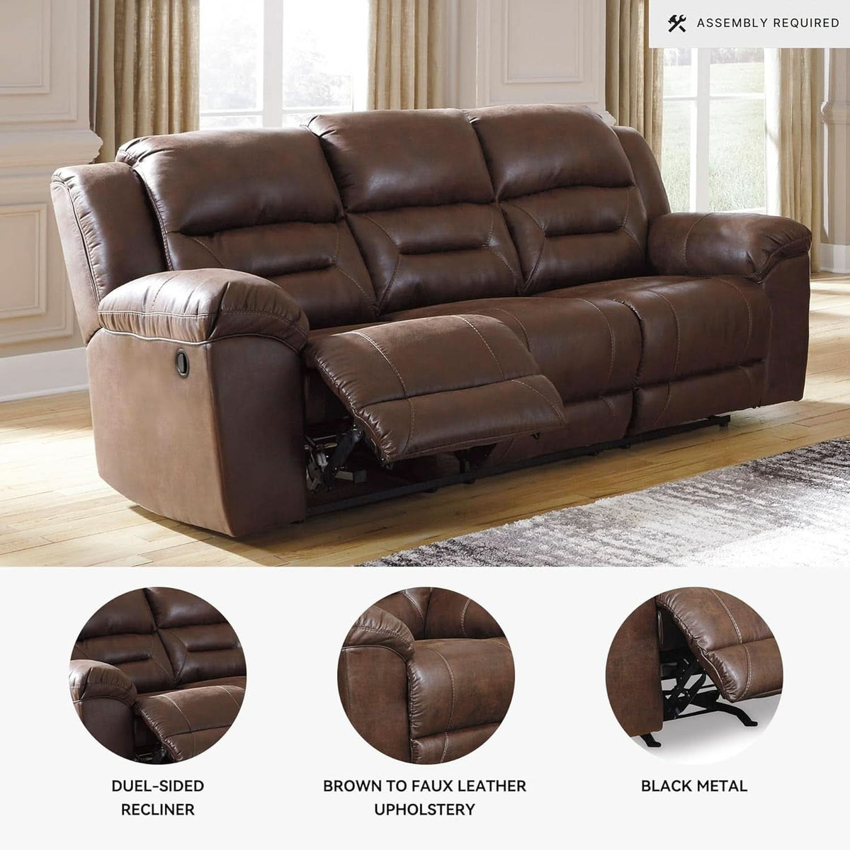Dark Brown Luxurious Faux Leather Upholstered Sofa