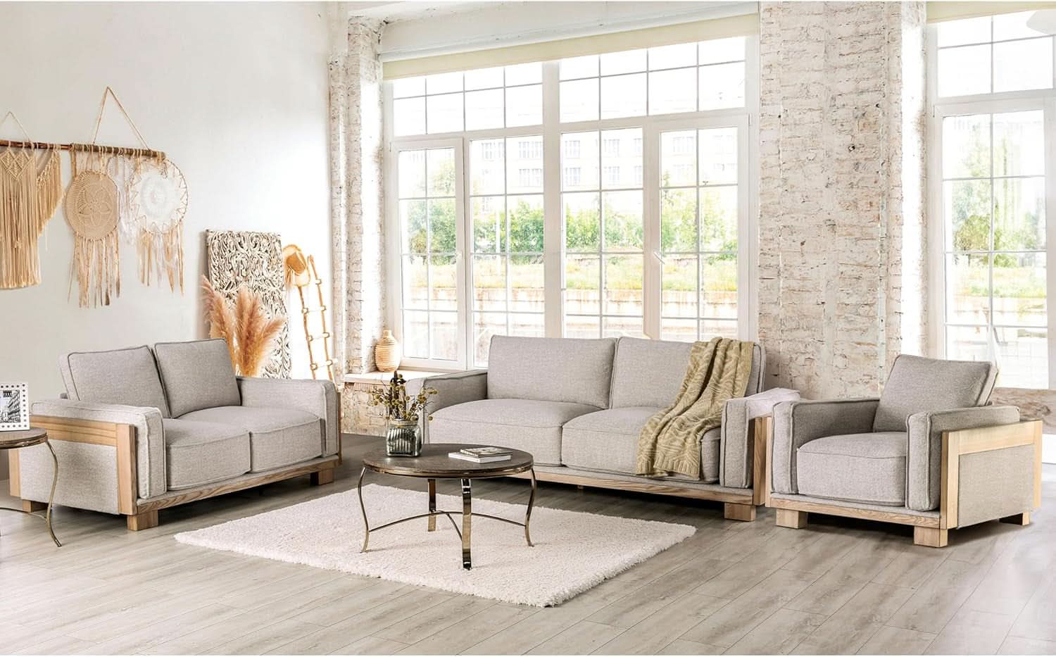 Oran Modern Sofa Set With Track Arms Light Brown Living Room-1