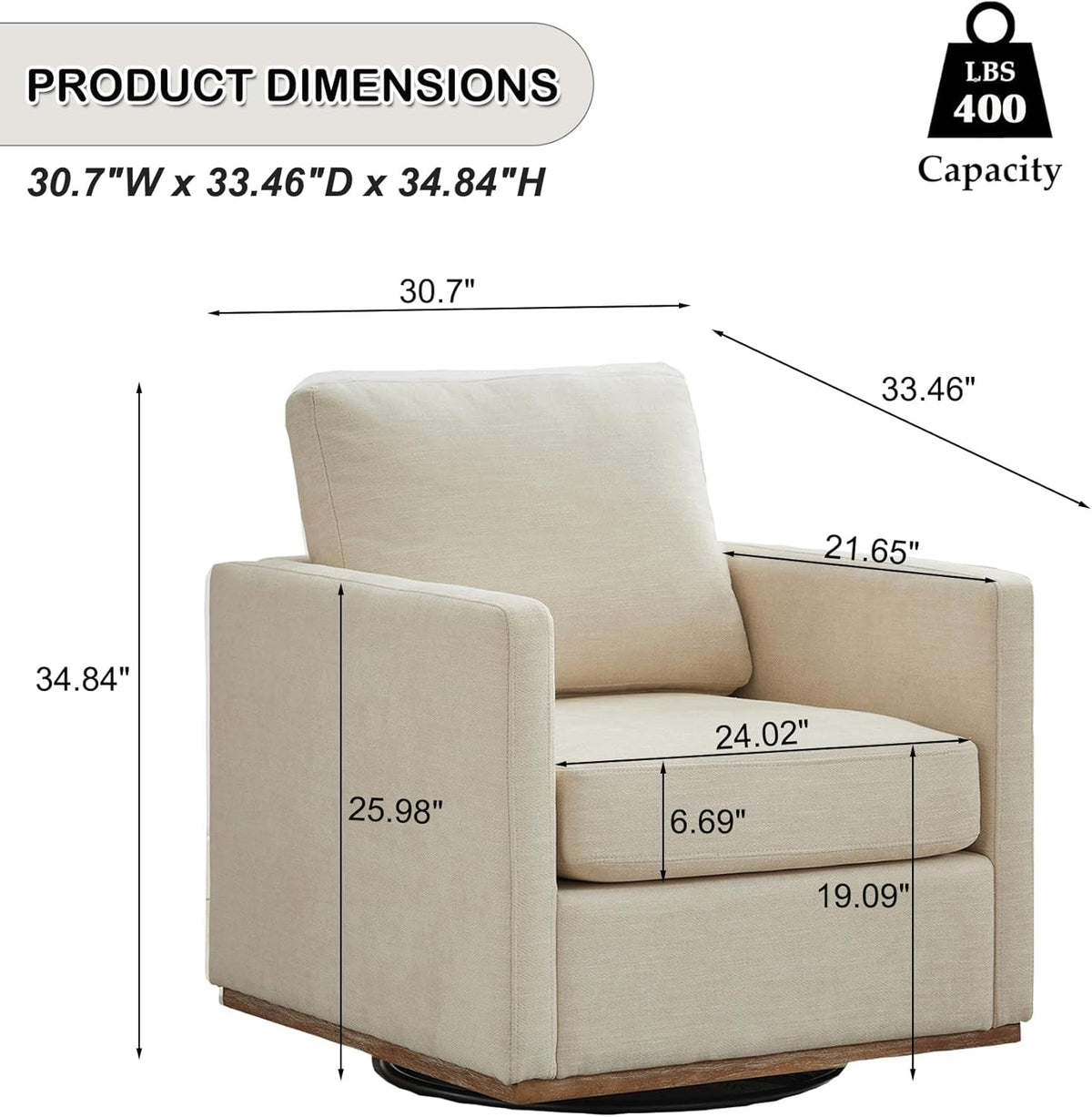 Beige Upholstered Swivel Armchair 360 Degree Chair