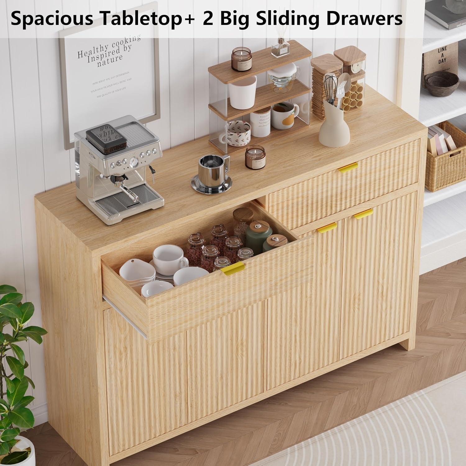 55Inch Wide Fluted Sideboard Buffet Cabinet Storage-3
