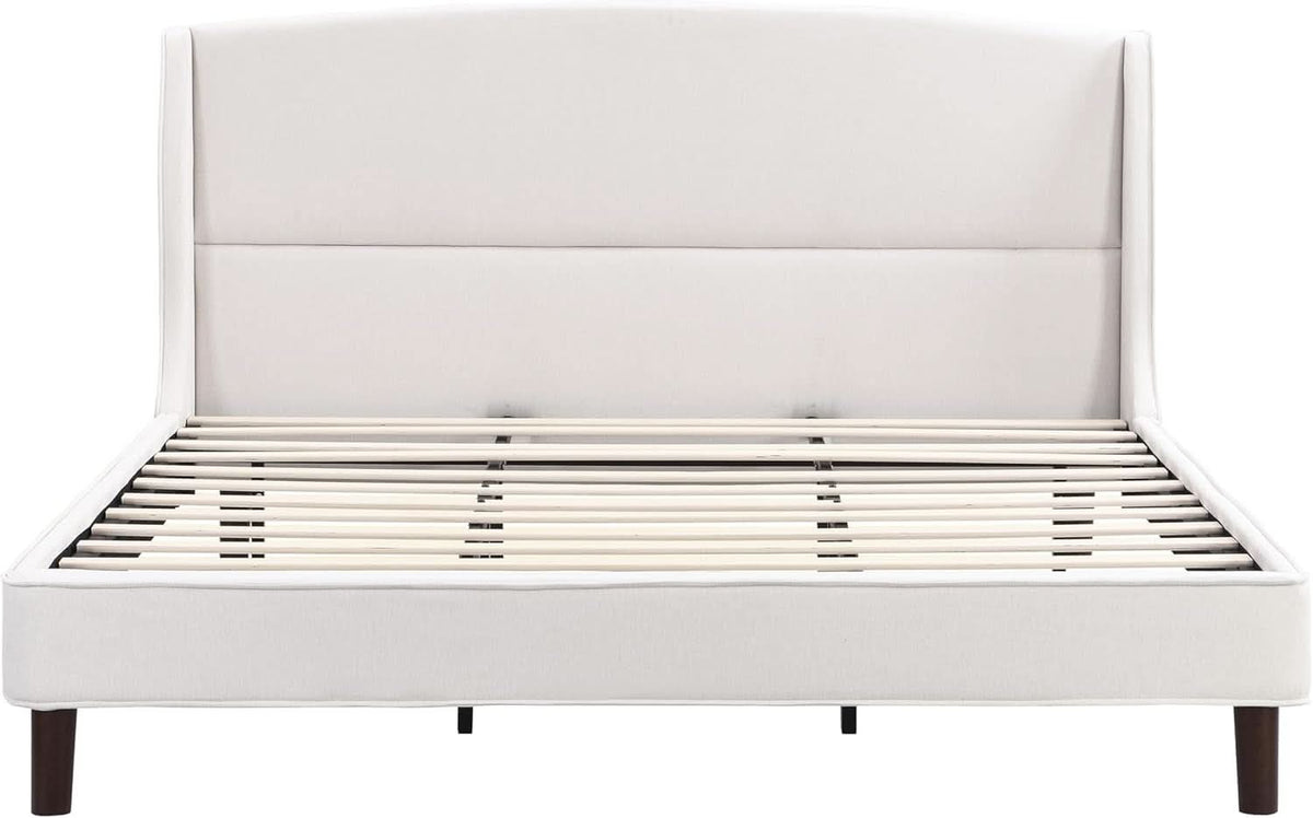 King Size Beige Upholstered Wing back Platform Bedframe
