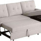 Beige L Shaped Convertible Sleeper Sectional Couch-4