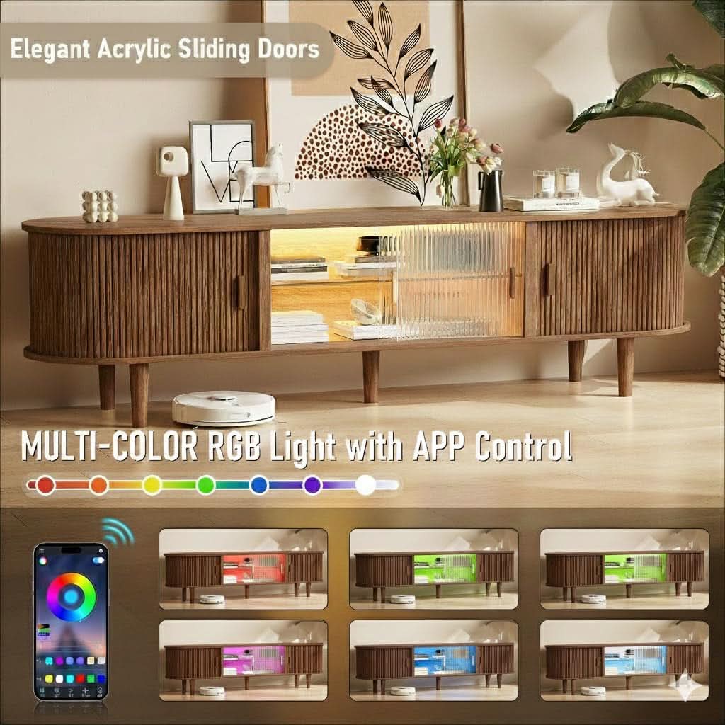 70 Inch Walnut TV Entertainment Center With LED Lighting-2