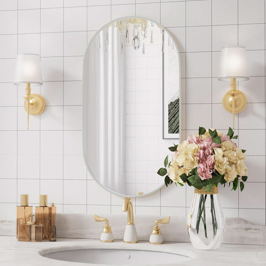 Oval Bathroom Mirror 20x28 Inches Distinctive Silver
