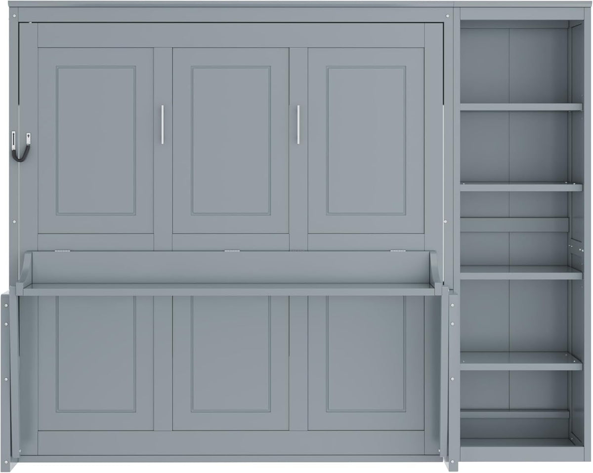 Gray Queen Murphy Desk With Industrial Storage Shelving-4