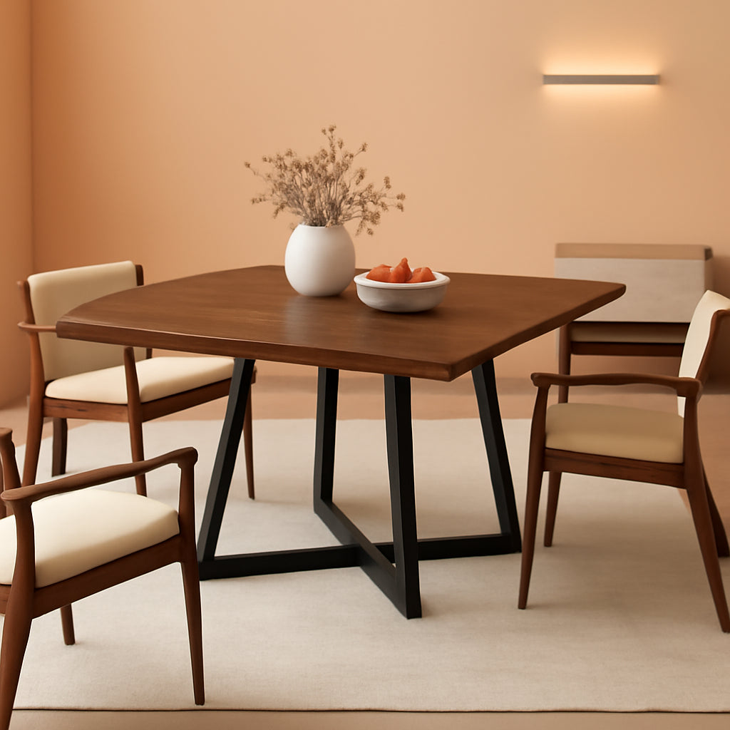 Square Dining Table 31.5in Industrial Rustic Brown