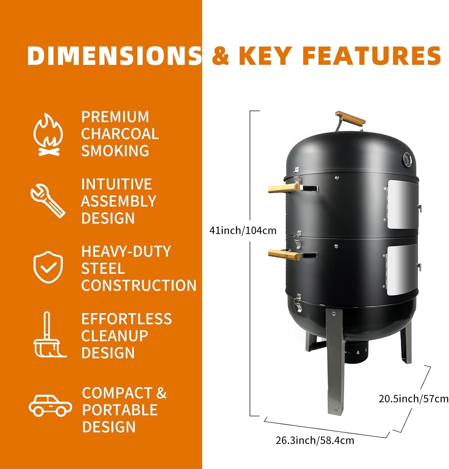 Vertical Charcoal Smoker Grill 20.5 Inches Outdoor