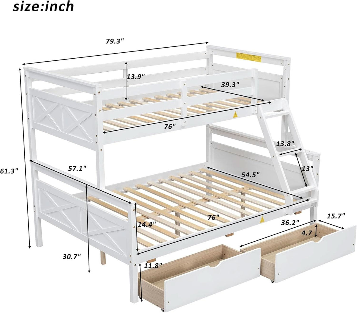 White Twin Over Full Bunk Bed With Storage Drawers
