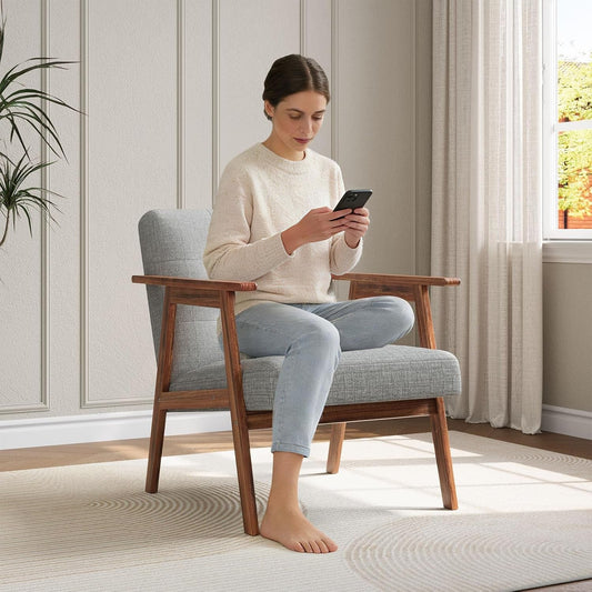 Gray Upholstered Contemporary Accent Chair With Walnut
