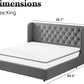 Grey VelvetLux Upholstered King Bed Frame Wing back