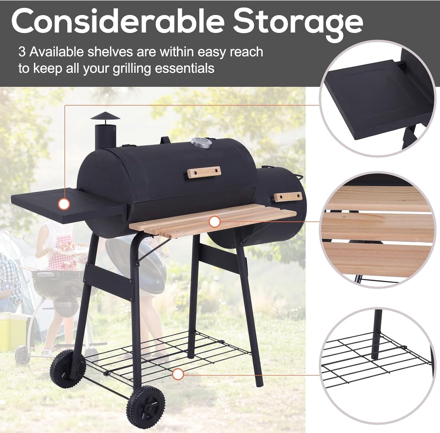 FortyEightInch Portable Charcoal Grill Offset Smoker