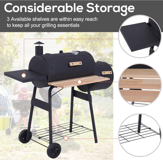FortyEightInch Portable Charcoal Grill Offset Smoker