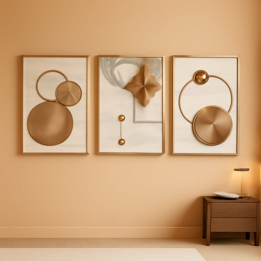 Gold Framed Modern Wall Art Three Panel Display 24x36