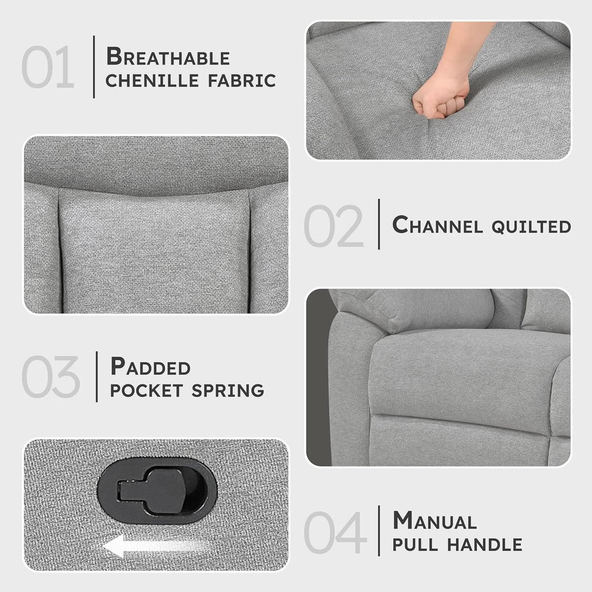 Gray Chenille Double Recliner Sofa Durable Upholstery