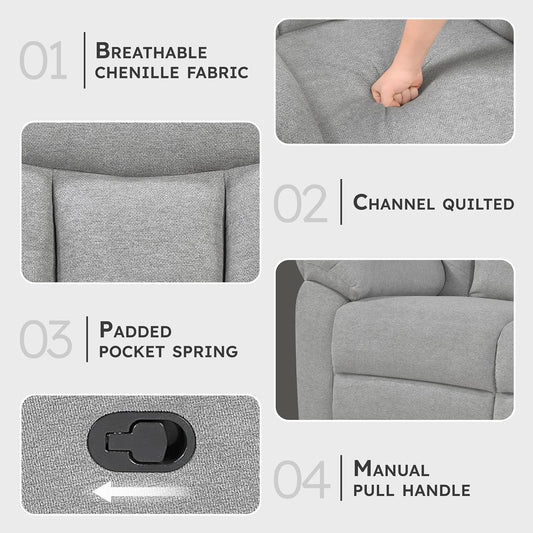 Gray Chenille Double Recliner Sofa Durable Upholstery