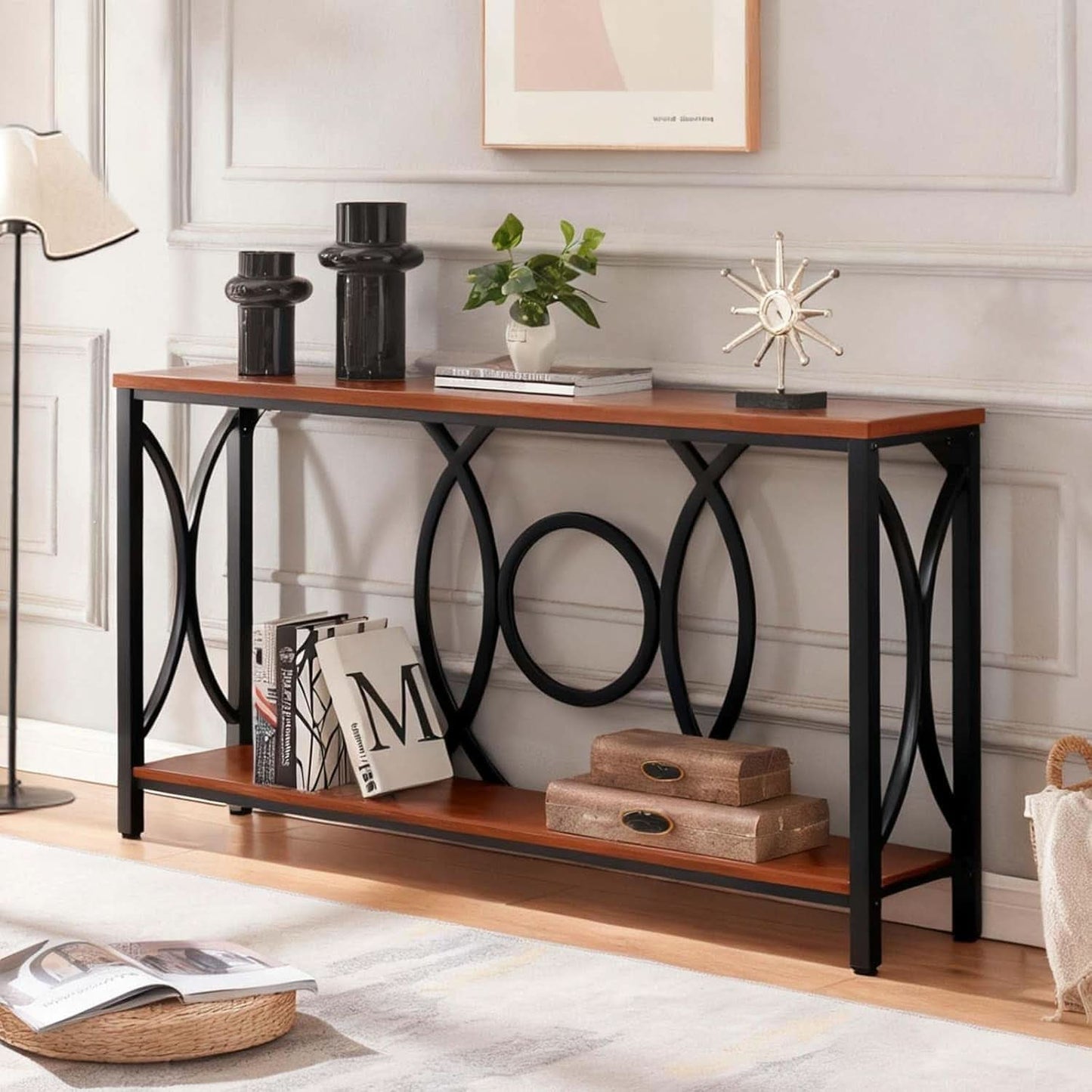 55Inch Rustic Brown Sofa Console Table Elegant Durable