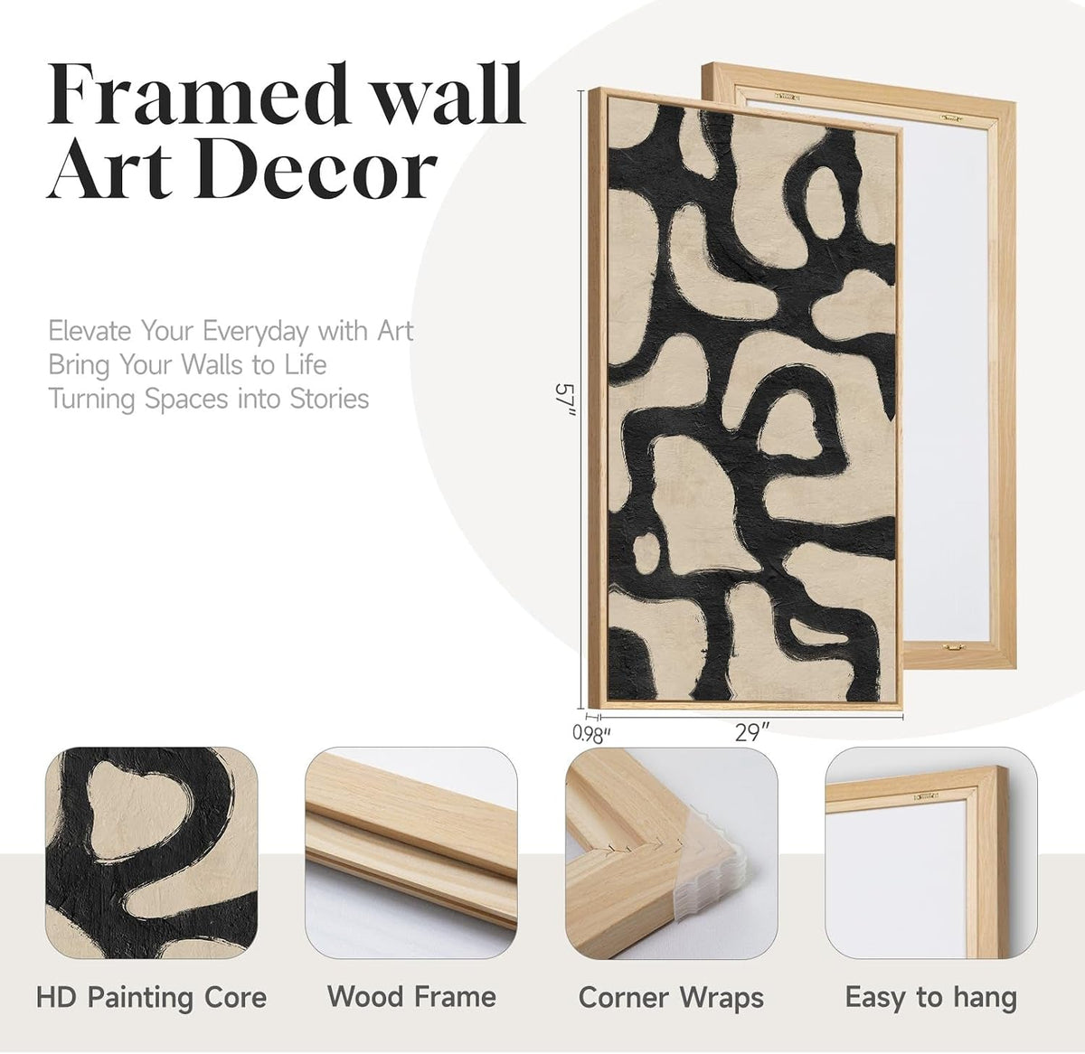 Beige Modernist Framed Abstract Wall Art 30X60Inch
