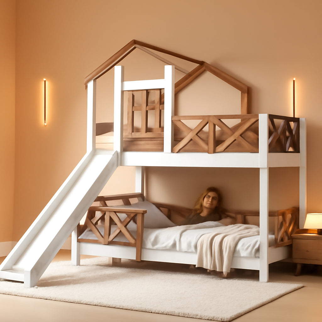 Twin Over Full Bunk Bed Playhouse With Slide Loft Storage