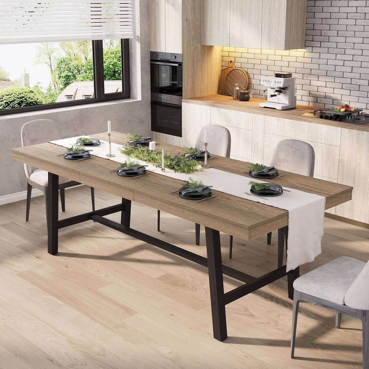 Extendable Dining Table Distressed Steel Heavy Duty