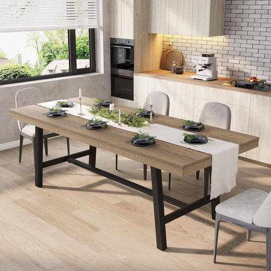 Extendable Dining Table Distressed Steel Heavy Duty