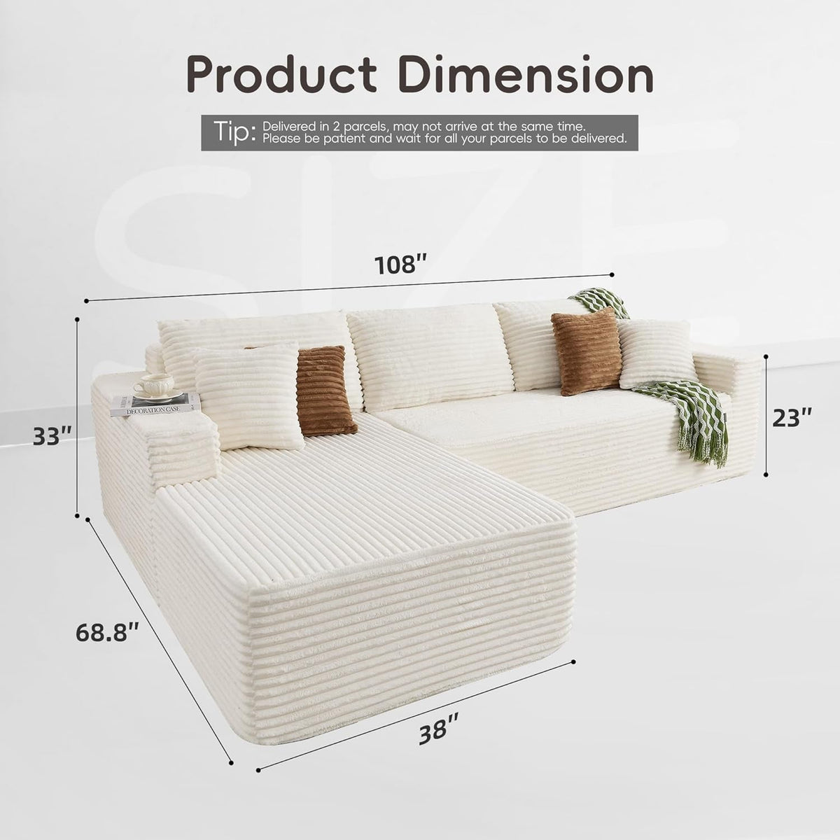108 Inch White Revolutionized Sectional Sofa Chaise