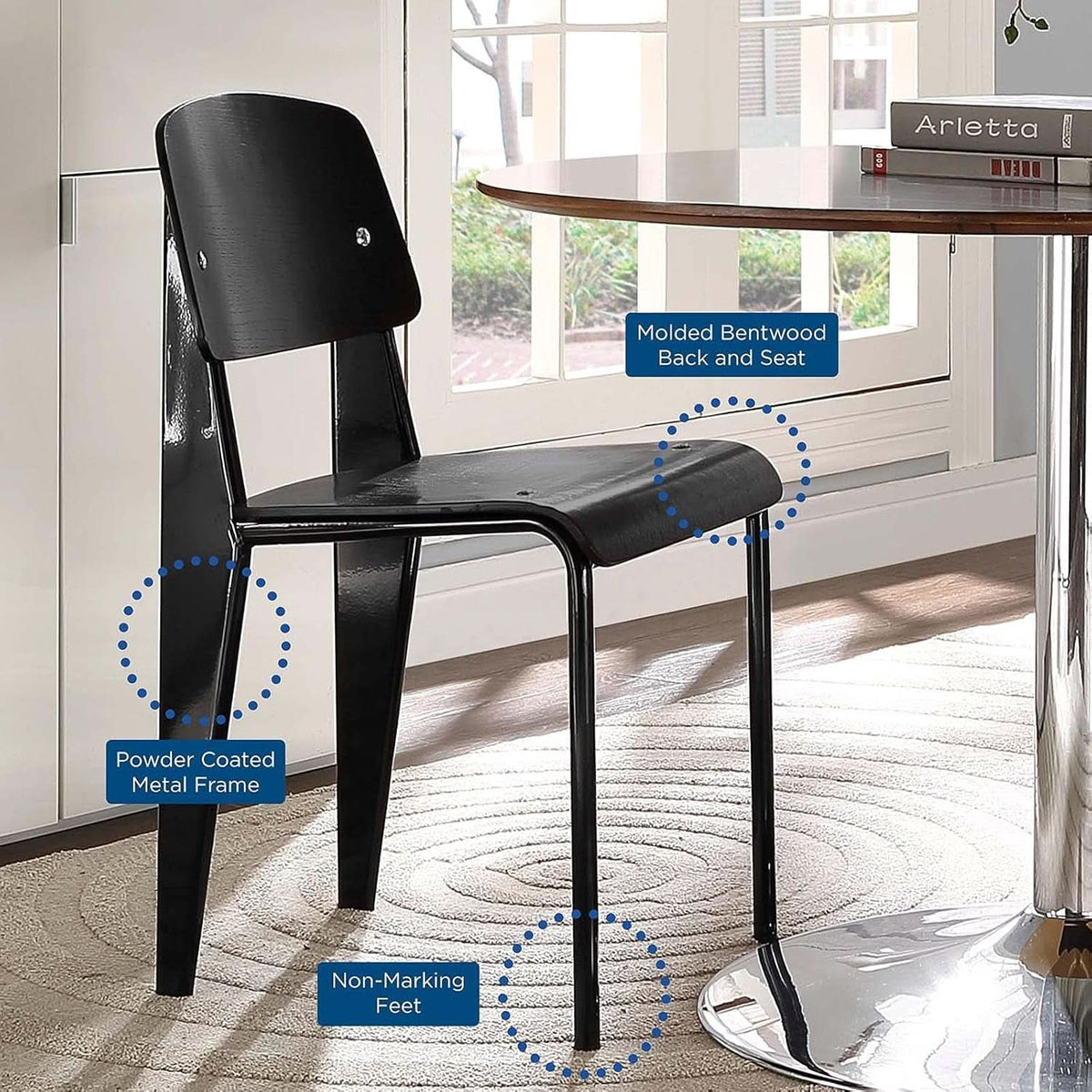 Black Premium Contemporary TubularSteel Hardwood Dining Chair